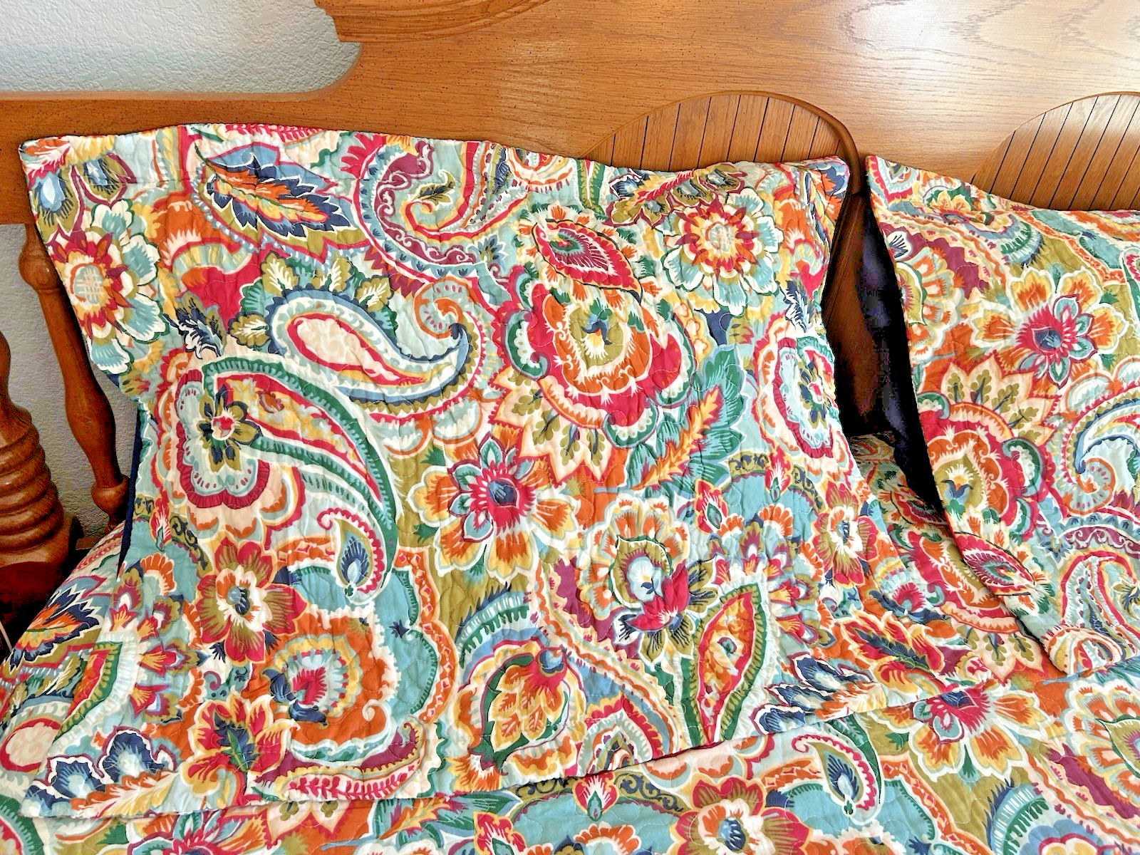 100% Cotton Queen Paisley Comforter 2 Shams orange, red, turquoise NEW no tags gallery