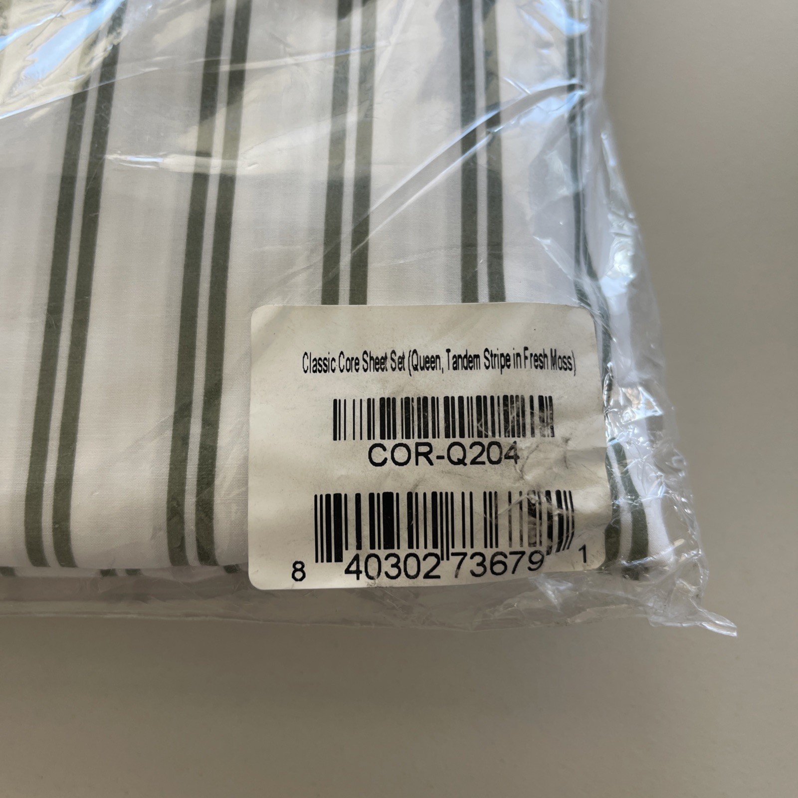 Brooklinen Cooling Cotton Percale Core Sheet Set Tandem Stripe Fresh Moss Queen gallery