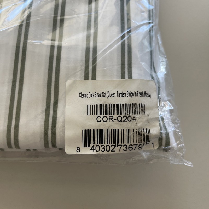 Brooklinen Cooling Cotton Percale Core Sheet Set Tandem Stripe Fresh Moss Queen gallery