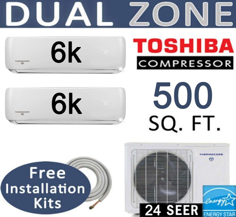 12,000 BTU Dual Zone Ductless Mini Split AC - Heat Pump: 6000x2 gallery