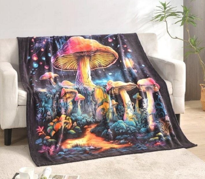 New Psychedelic Mushrooms Plush Throw Blanket Gift Colorful Fungus Orbs Mushroom gallery