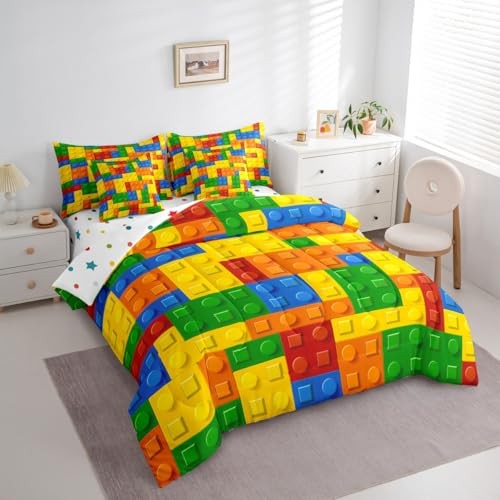 Building Blocks Comforter Set with Sheets Size Full Yellow Green Blue gallery