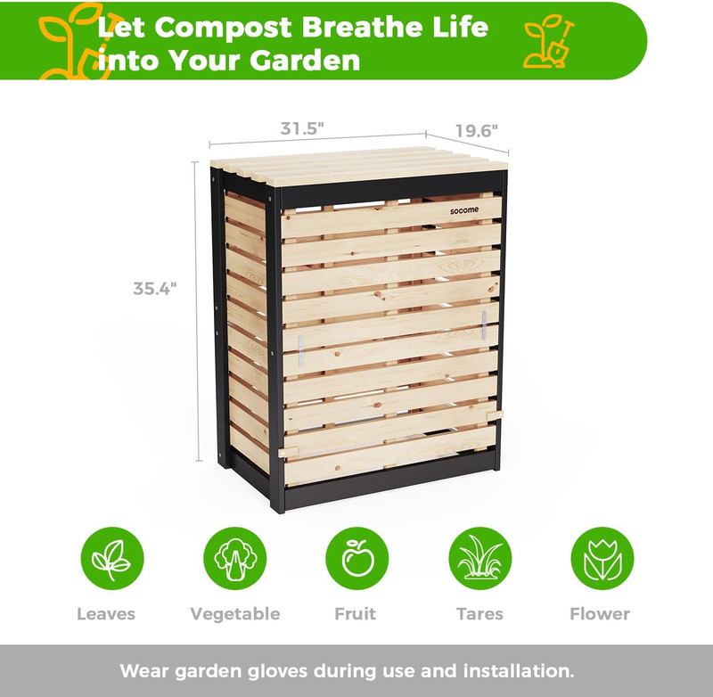 Large 95 Gallon Solid Wood Compost Bin with Pull-Out Door for Outdoor Use gallery