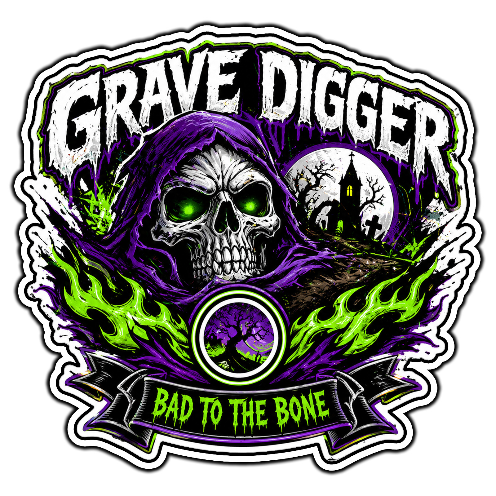 Grave Digger Bad To The Bone #1 Monster Jam Sticker Waterproof Vinyl Decal gallery