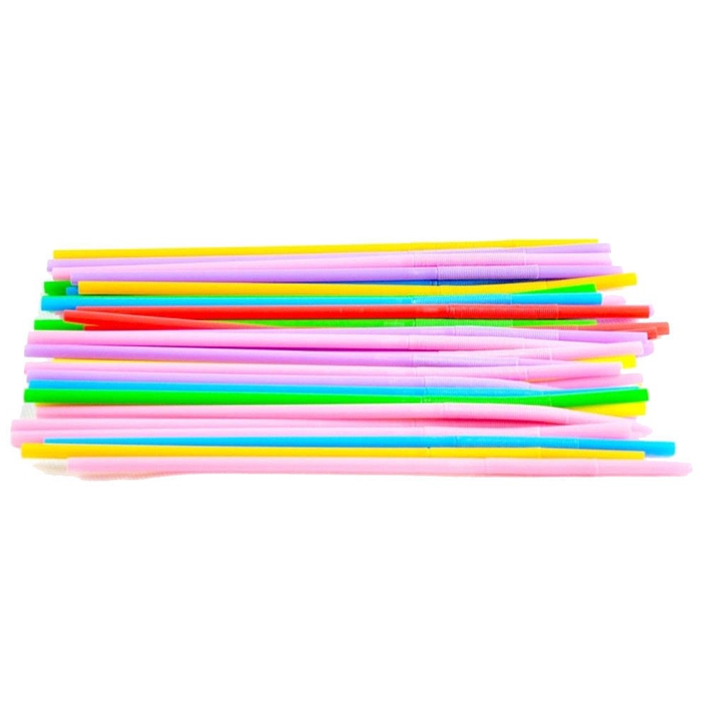 100Pcs Drinking STRAWS Bendable Flexible Plastic Bendy Straw Neon Color BPA FREE