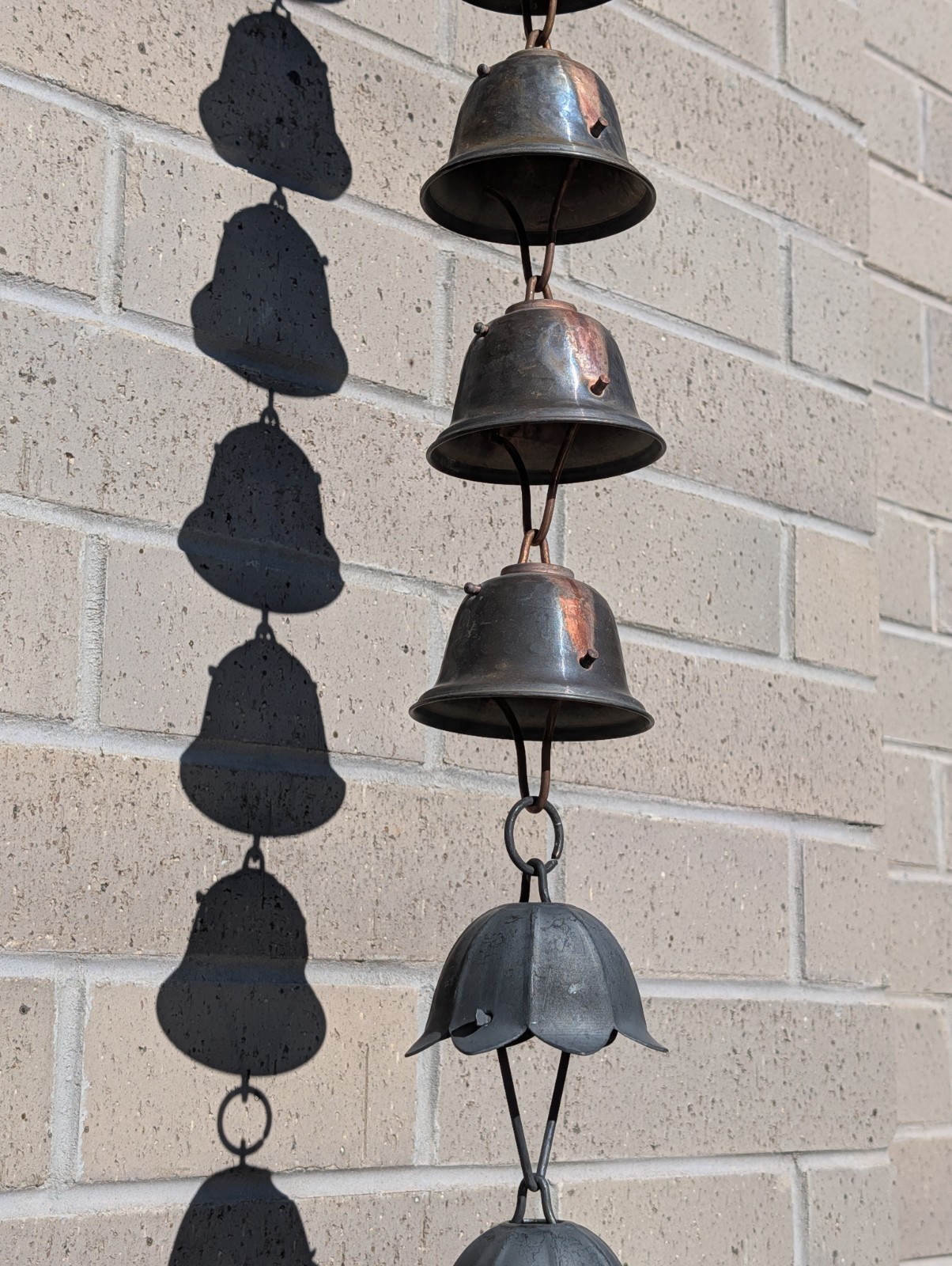 Vintage Copper Rain Chain 7' 7" Copper Bells Metal Lotus. gallery