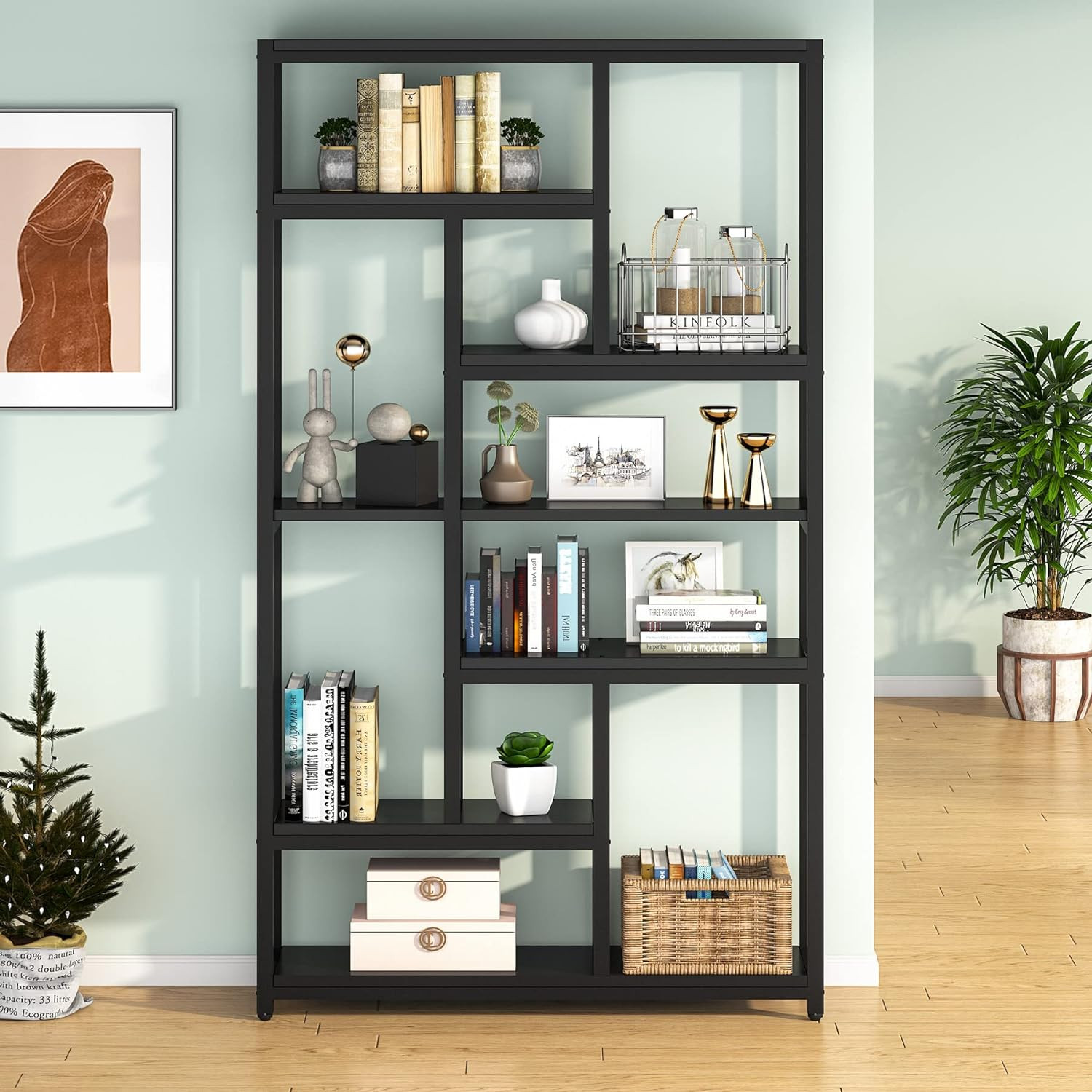 Tribesigns 79 Inch Bookshelf, 7-Tier Tall Bookcase with 10-Open Shelf, Wood and gallery