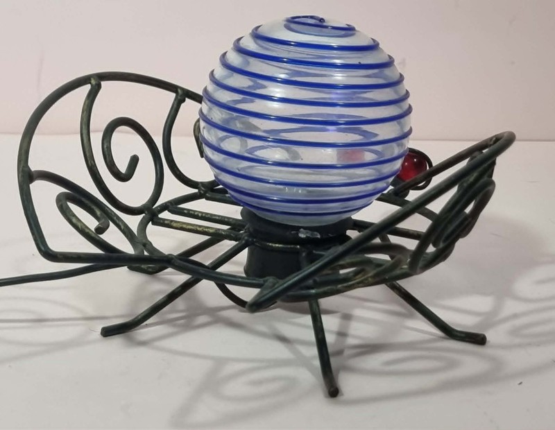 Vintage 1990’s Multicoloured Bug Light Lamp Blown Glass Shade Iron Frame gallery