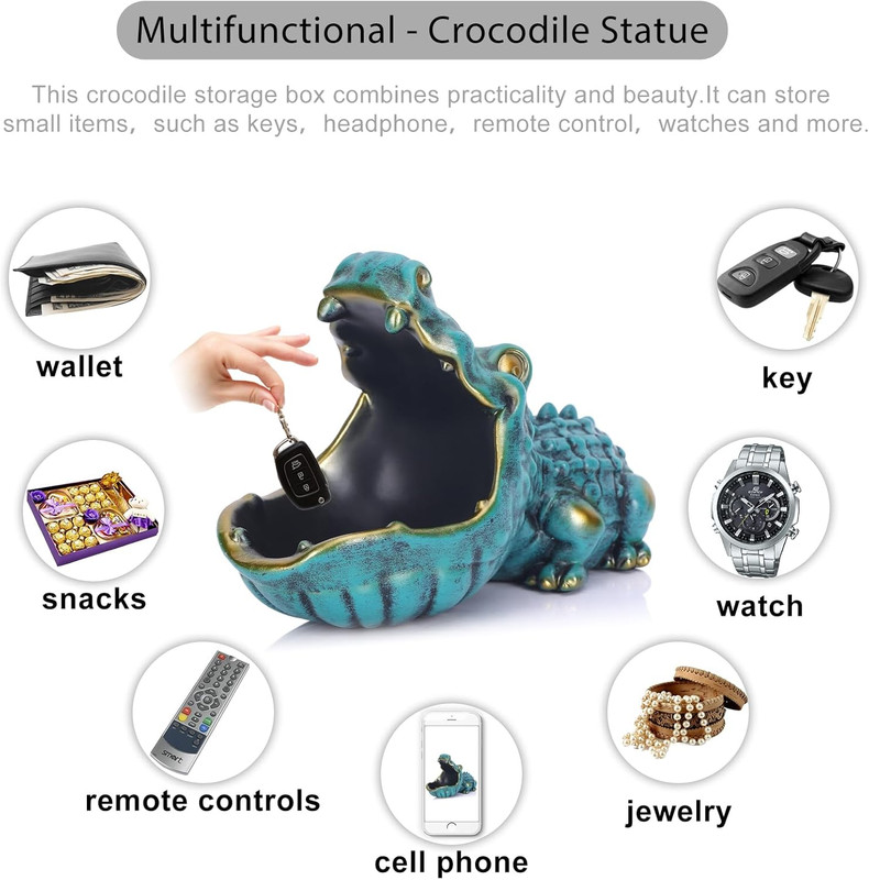 LCCCK Crocodile Candy Dish, Fun Crocodile Statue Key Bowl for Entryway Table, Gr gallery