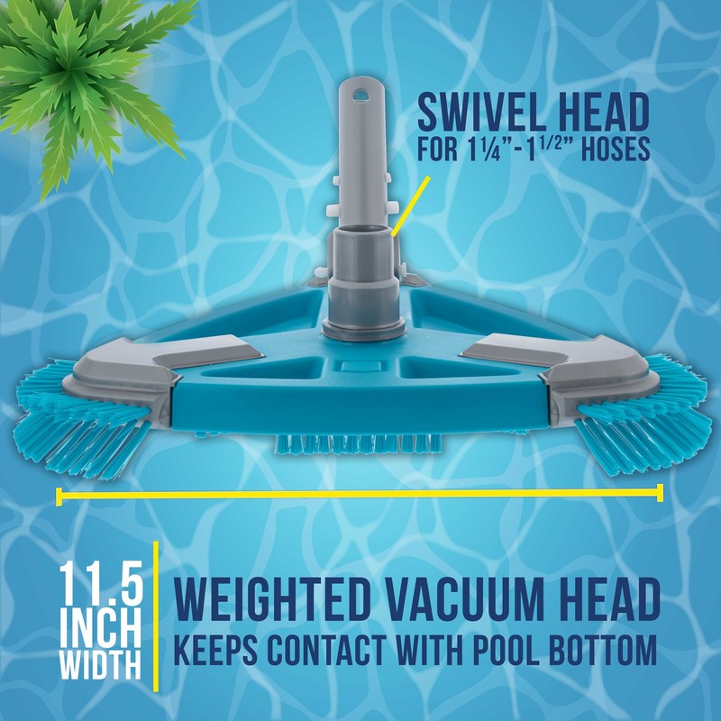 Deluxe Weighted Triangular Pool Vacuum Head with Side Brushes, Swivel Connection gallery