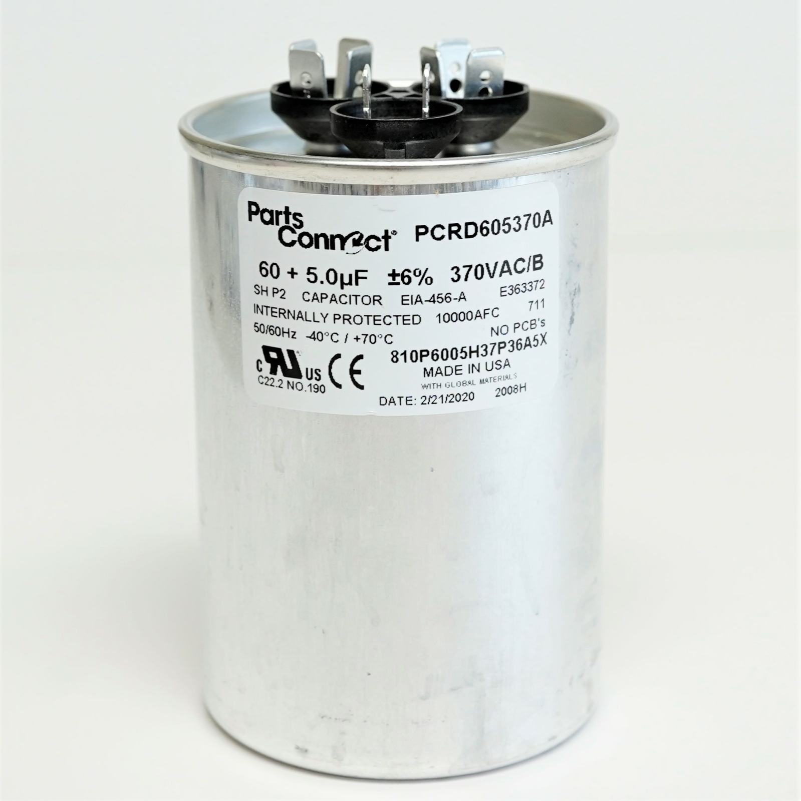 USA Run Capacitor 60 + 5 mfd (uf) 370 Volt Dual Round American Made gallery