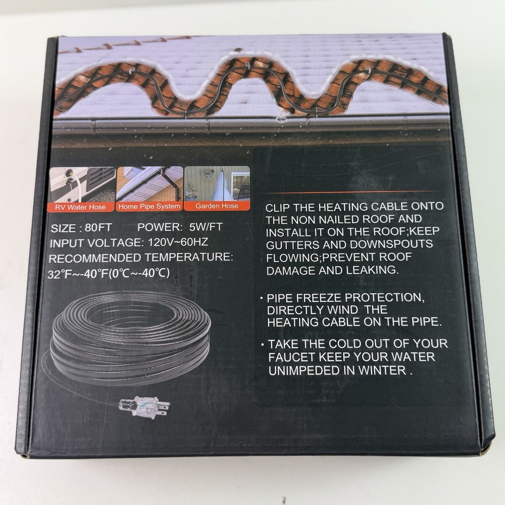 80FT Heating Cable for Metal and Plastic Home Pipes Heat Tape for Water Pipes
