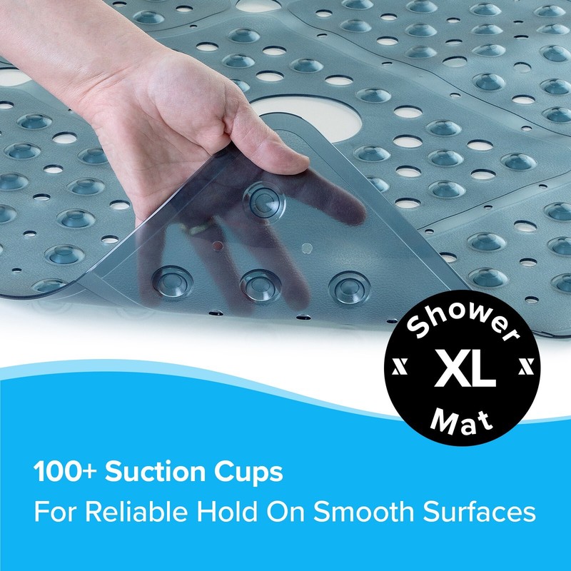 65% MORE COVERAGE! SlipX Solutions Dusty Blue Extra Large Shower Mat (27") gallery