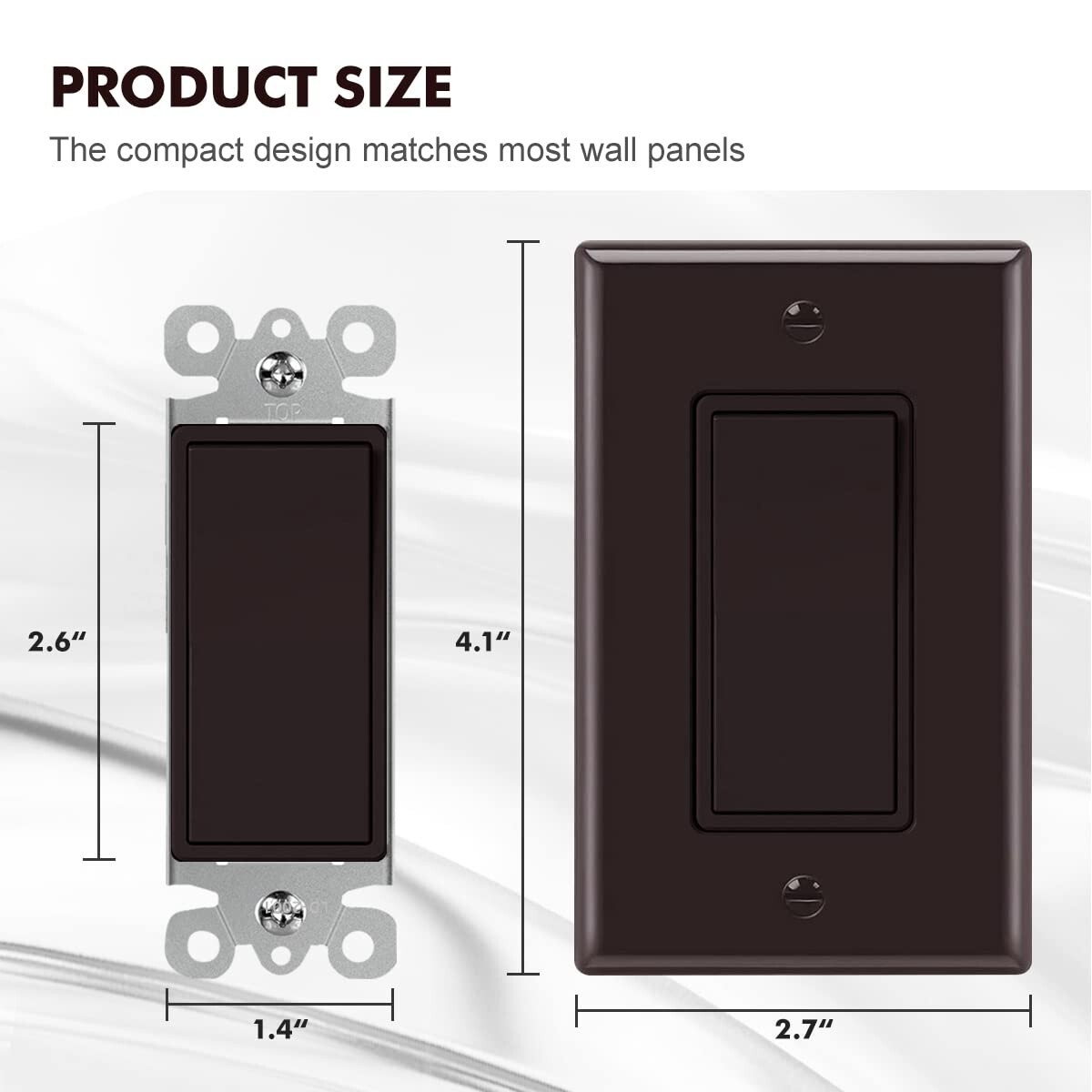 Decora Light Switch Brown, Single Pole Paddle Rocker,15A 120V/277V,10 Pack gallery
