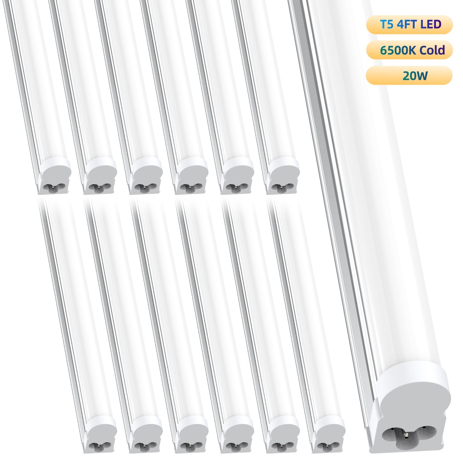 12 Pack LED T5 Integrated Single Fixture 4FT 2200lm 6500K 20W LED Shop Light ETL gallery