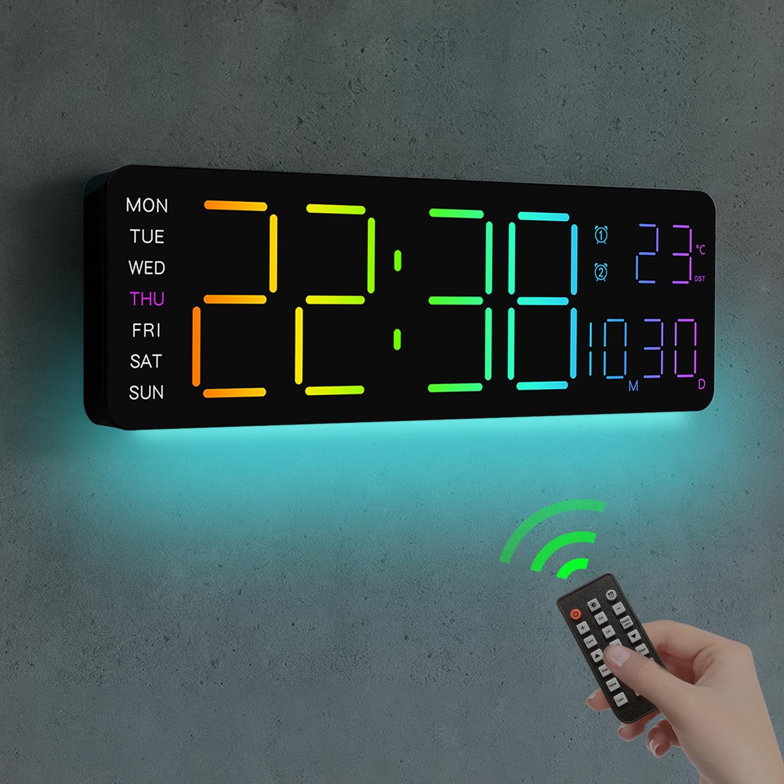 JoFomp LED Digital Clock Large Display with RGB Color Remote Control, 13" Lar... gallery