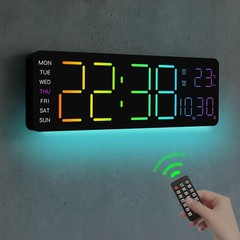 JoFomp LED Digital Clock Large Display with RGB Color Remote Control, 13″ Lar…