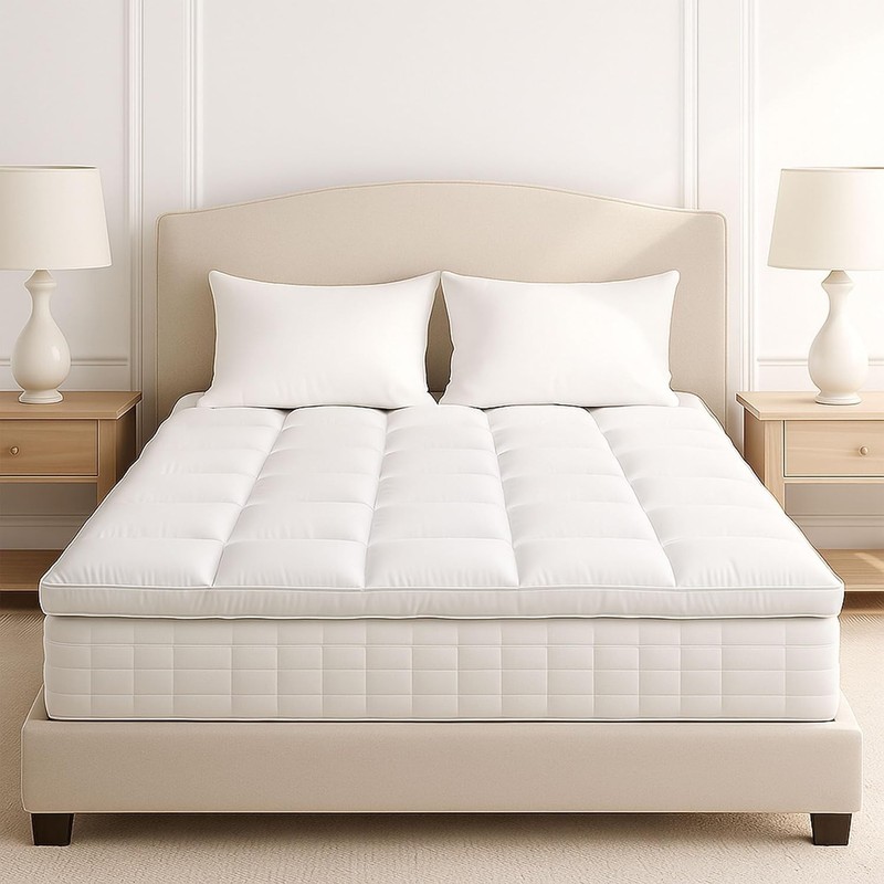 2 Inch Goose White Feather Bed Extra Thick Mattress Topper Pillowtop Cotton gallery