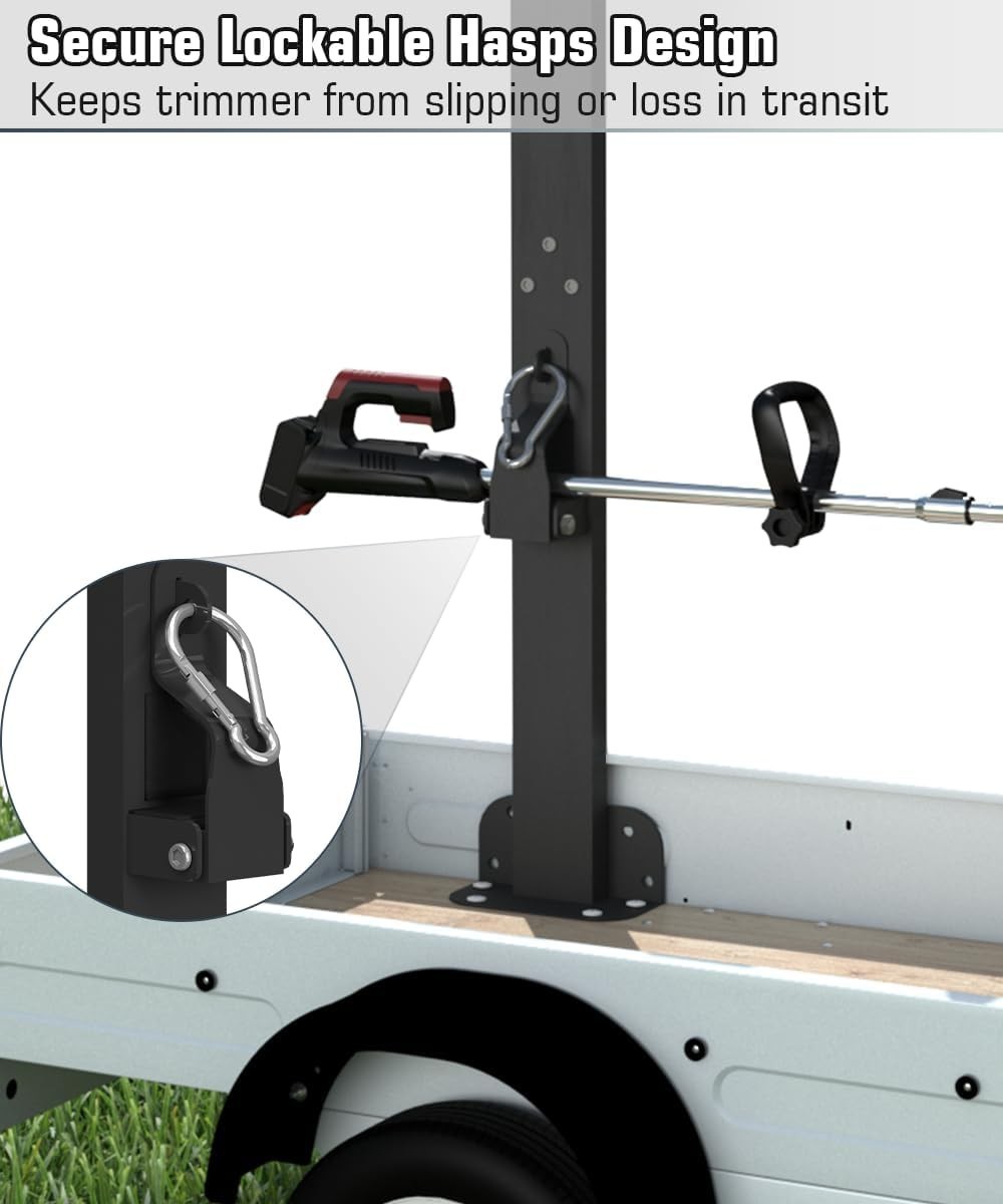2 Place Weed Eater Rack for Open Trailer, Weedeater Rack with Lockable Hasp M... gallery