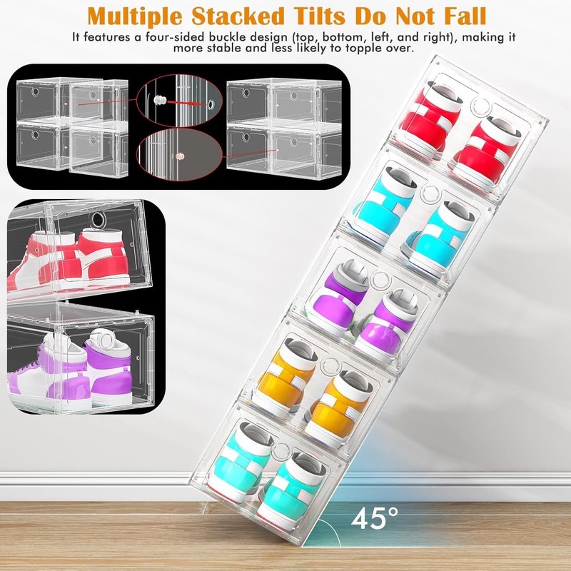 Shoe Storage Box Clear Stackable Shoe Organizer with Magnetic Door 6 Pack gallery