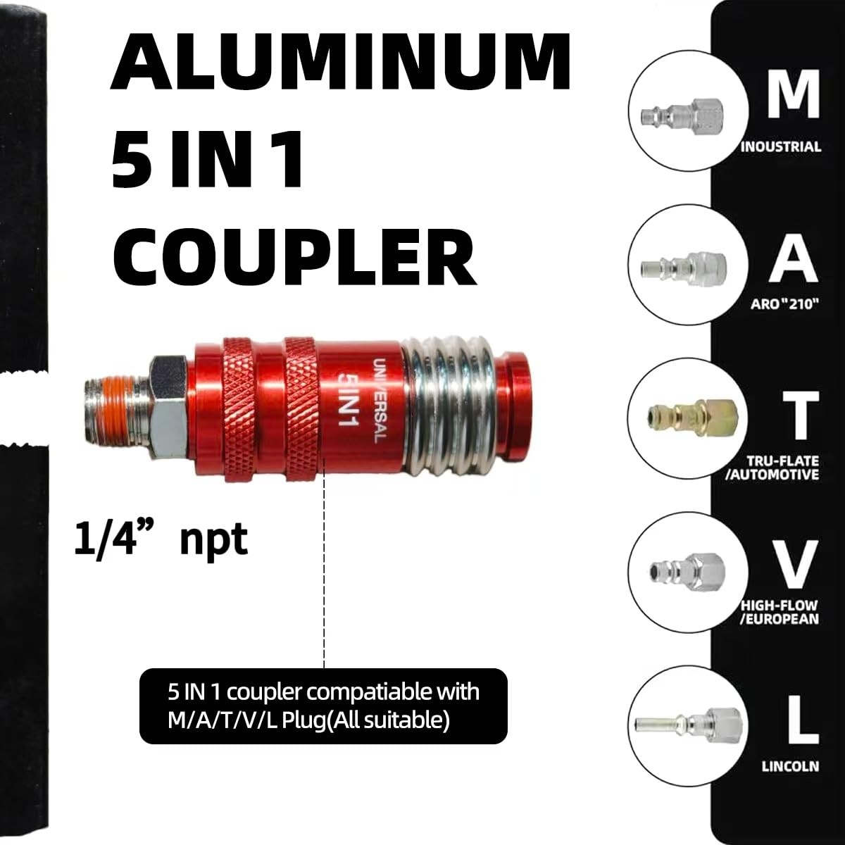 5 In 1 Universal Quick Industrial Connect Coupler Air Hose Fittings 1/4” NPT ... gallery