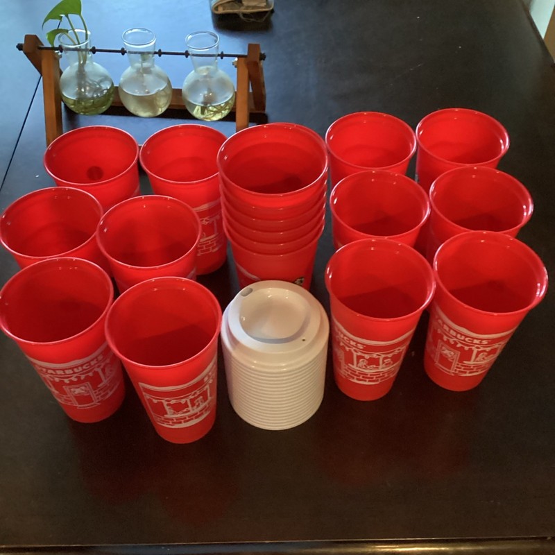 20 Starbucks, plastic cups, reusable for Christmas with lids gallery