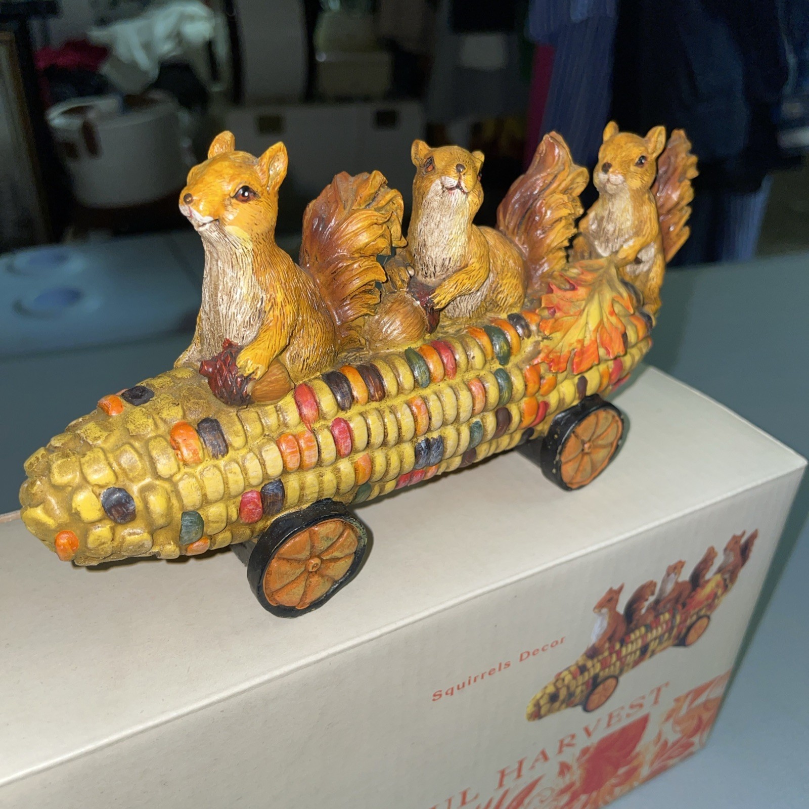 SQUIRRELS RIDING ON CORN INDIAN COB FALL COLORS - 7 INCHES LONG gallery