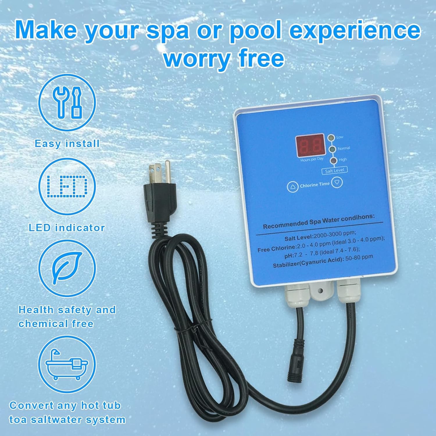 Drop In Salt System Chlorine Generator for Swim Spa Hot Tub Up to 2000 Gal gallery