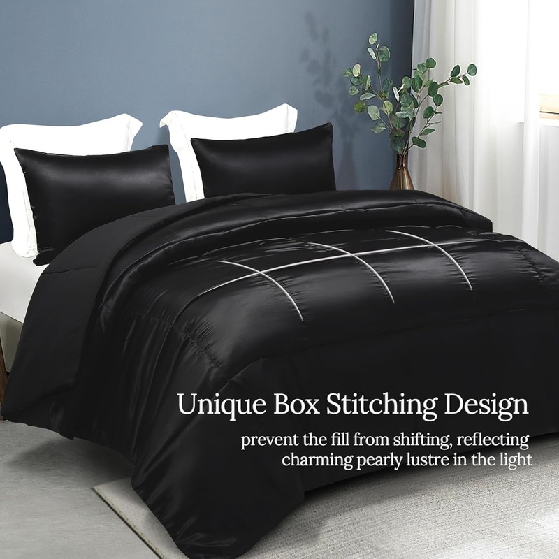 3-Piece Reversible King Size Silk Comforter Set/Bedding Set Soft Satin Comforter gallery