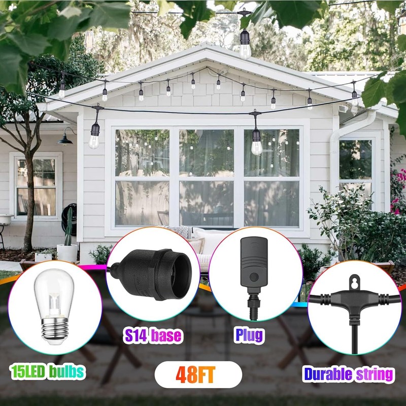 48 Ft Smart Outdoor String Lights RGBCW Color Changing Dimmable Patio String gallery