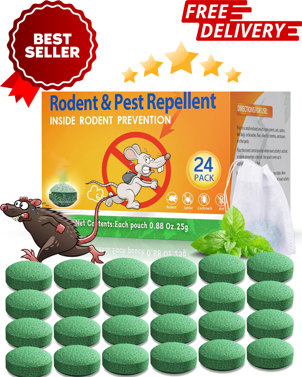 Natural Rodent Repellent Peppermint Sachets 24 Pack Mouse Mice Pest - US gallery