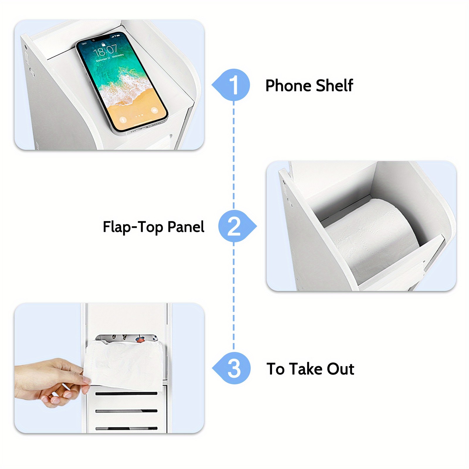 Toilet Paper Holder Stand, Small Bathroom Storage Cabinet with Doors and Shelves gallery