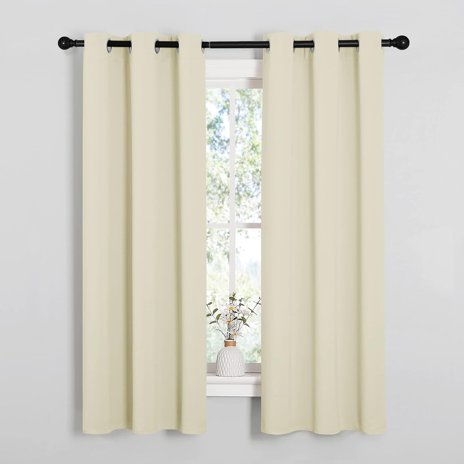 2 PCS Beige 63"L x 34"W Solid Grommet Privacy Darkening Curtains For Bedroom gallery