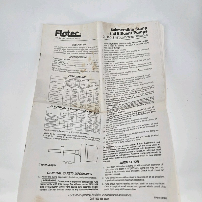 Flotec FP0S1800A-02 1/4 HP Automatic Submersible Sump Pump USA Boxed gallery