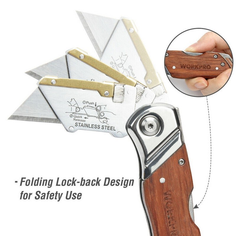 WORKPRO Folding Utility Knife Pocket Box Cutter Quick Change Blade w/10 Blade US gallery