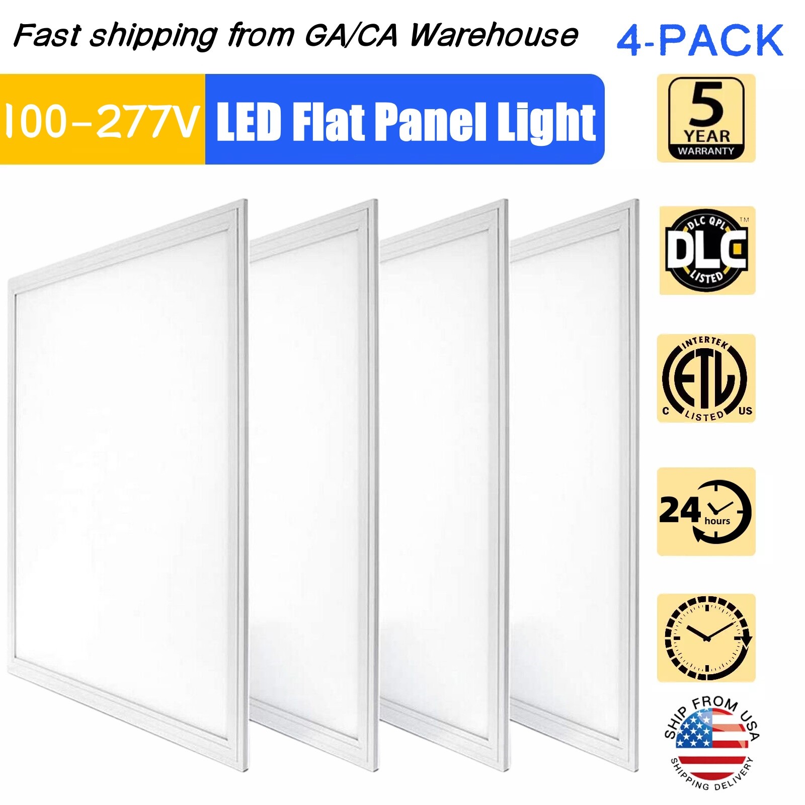 2x2 LED Flat Panel Light 4-Pack, 0-10V Dimmable, Back-Lit 2x2FT LED Panel Lights gallery