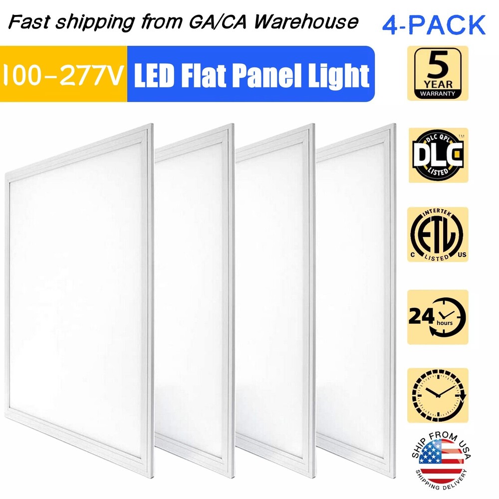 2x2 LED Flat Panel Light 4-Pack, 0-10V Dimmable, Back-Lit 2x2FT LED Panel Lights