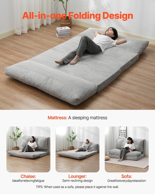 Folding Sofa Bed Foldable Couch Bed with Washable Cover Dark Grey (Full) gallery