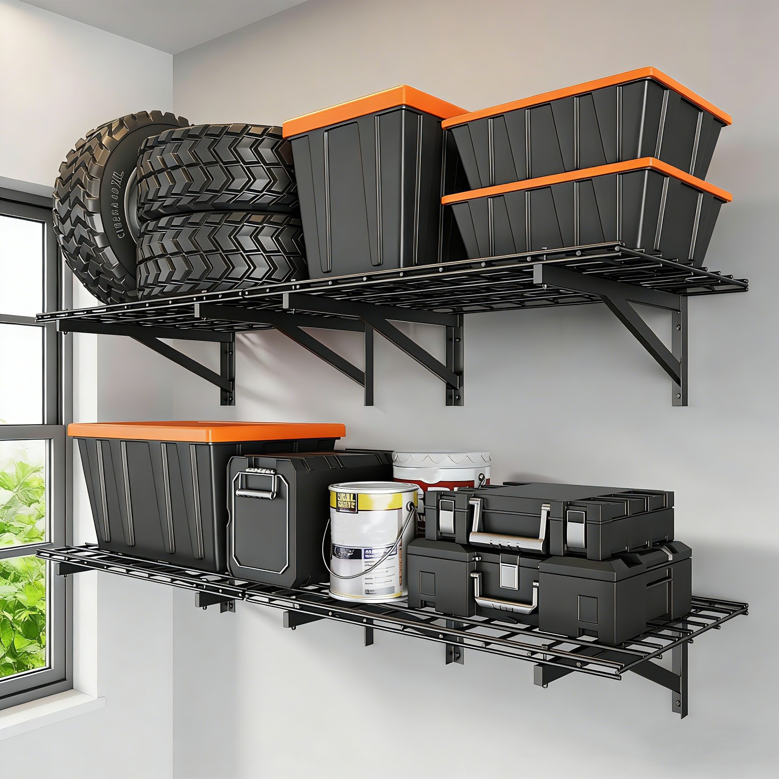 4 Pack 2x3ft Garage Storage Shelving Wall Mounted Heavy Duty Shelves Rack 1400lb gallery