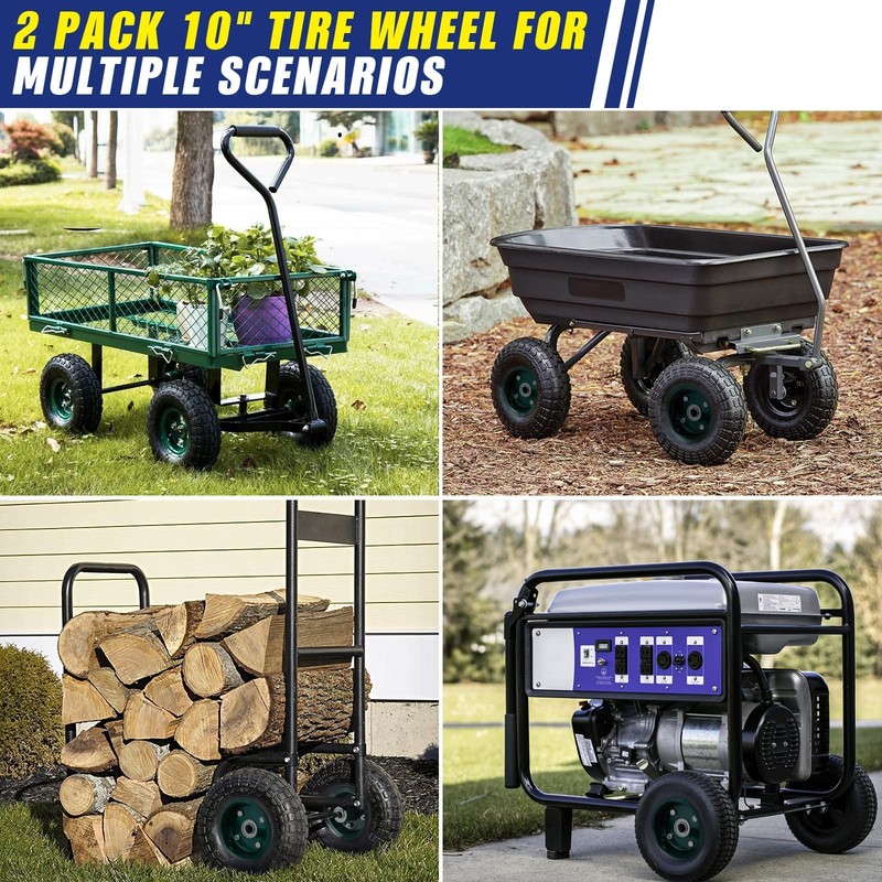 2 Pcs 10" Flat Free Tires Solid Pneumatic Tires Wheels, 4.10/3.50-4 Air Less ... gallery