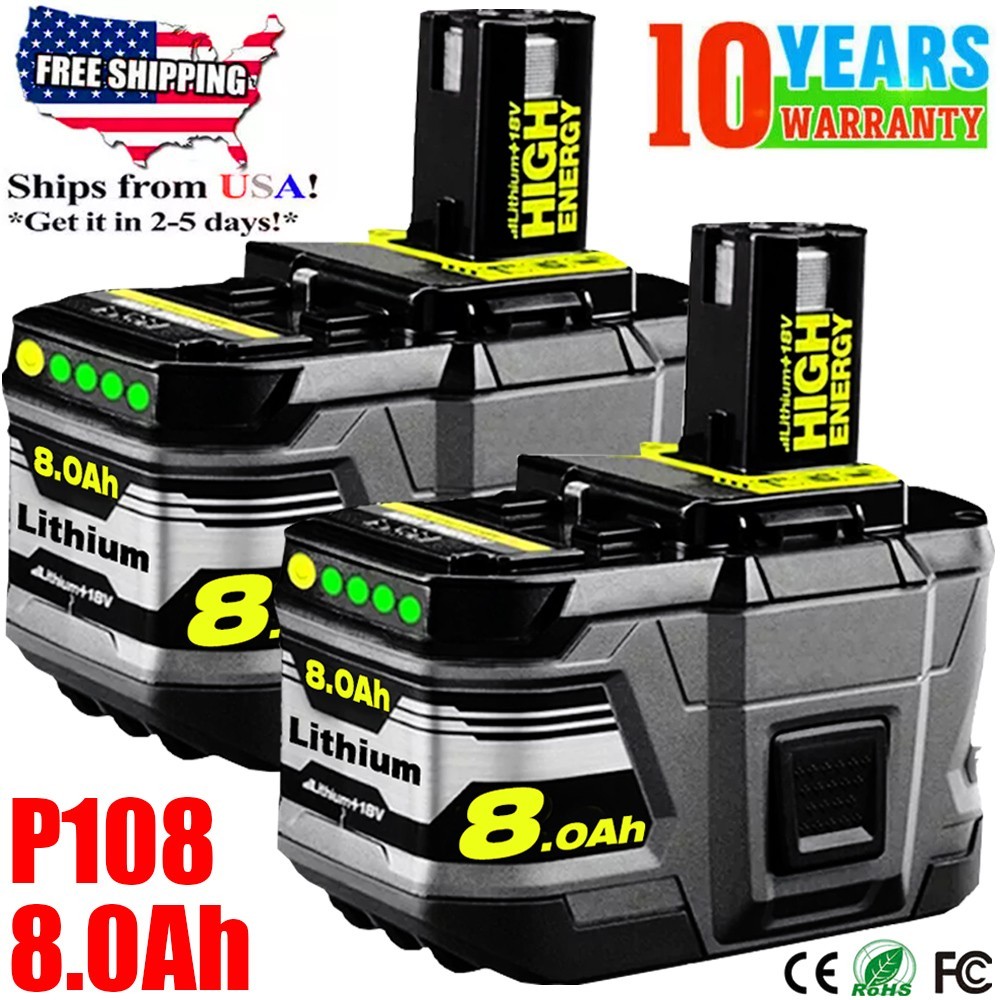 2PACK For RYOBI 18V 8.0Ah P108 High Capacity Battery 18Volt Lithium-Ion One New gallery