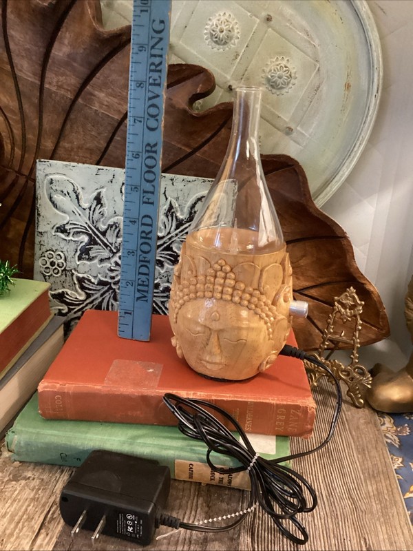 Hand Carved In Bali Buddha Head Diffuser Missing Top Part Turns On Colorful gallery