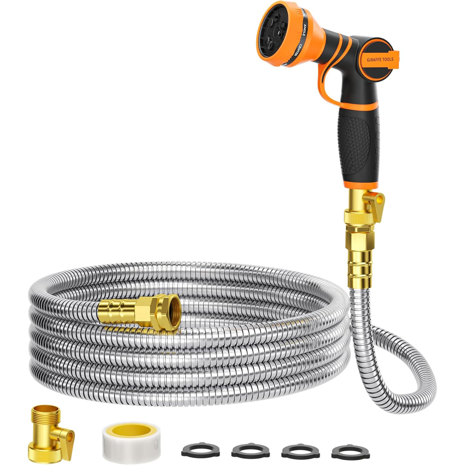 Giraffe Tools 304 Stainless Steel Metal Garden Water Hose 25/50/75/100ft x 5/8" gallery