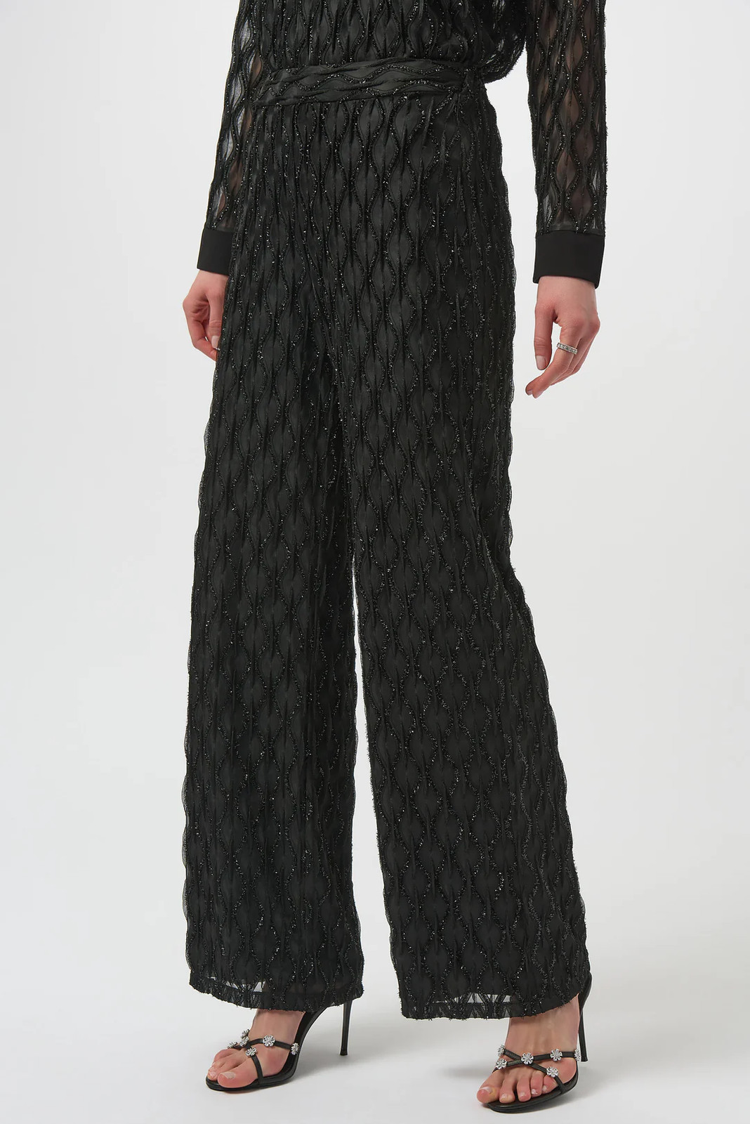 Joseph Ribkoff Black Sequined Pull On Wide Leg Pants 254118 gallery