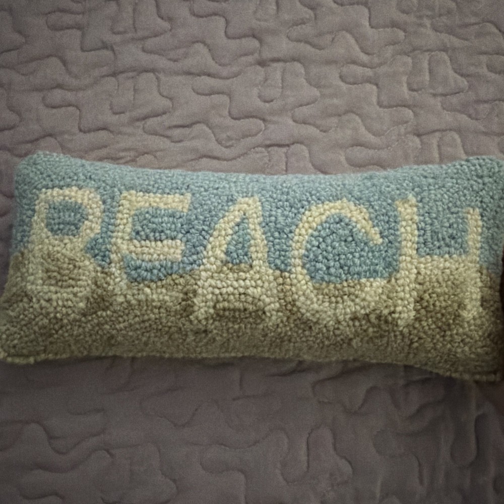 BEACH Decorative 12” Hook Throw Pillow No Tags Nautical Theme Sand & Surf