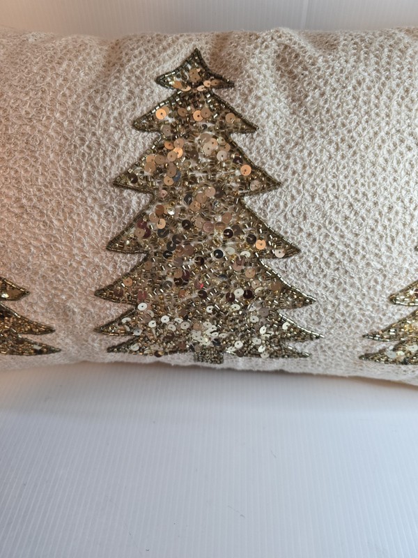 34th & Pine Embroidered Christmas Trees Beaded Lumbar Pillow 25in X 14in gallery