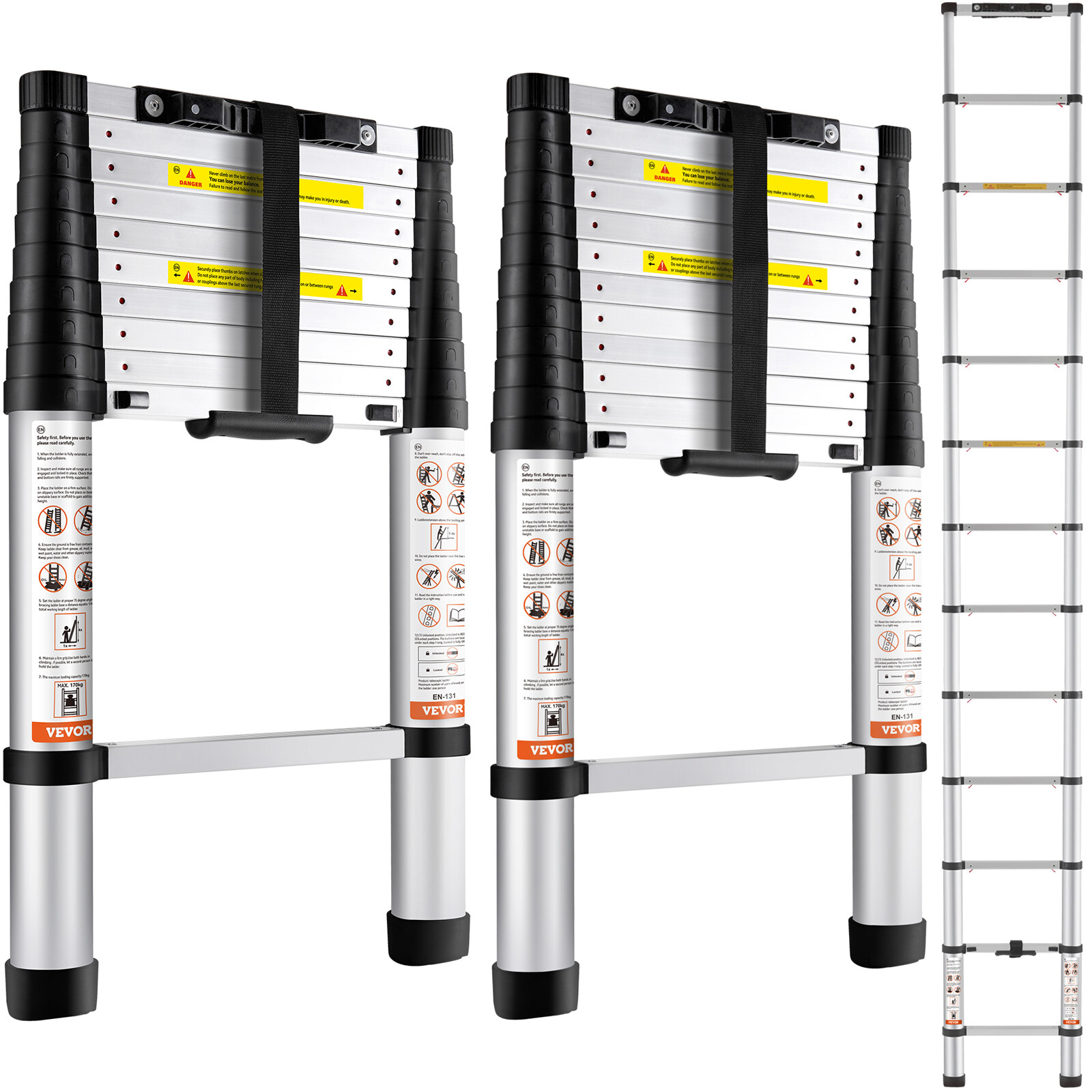 VEVOR Telescoping Ladder Aluminum Extension Step10.5/12.5 ft Multi-use Portable gallery