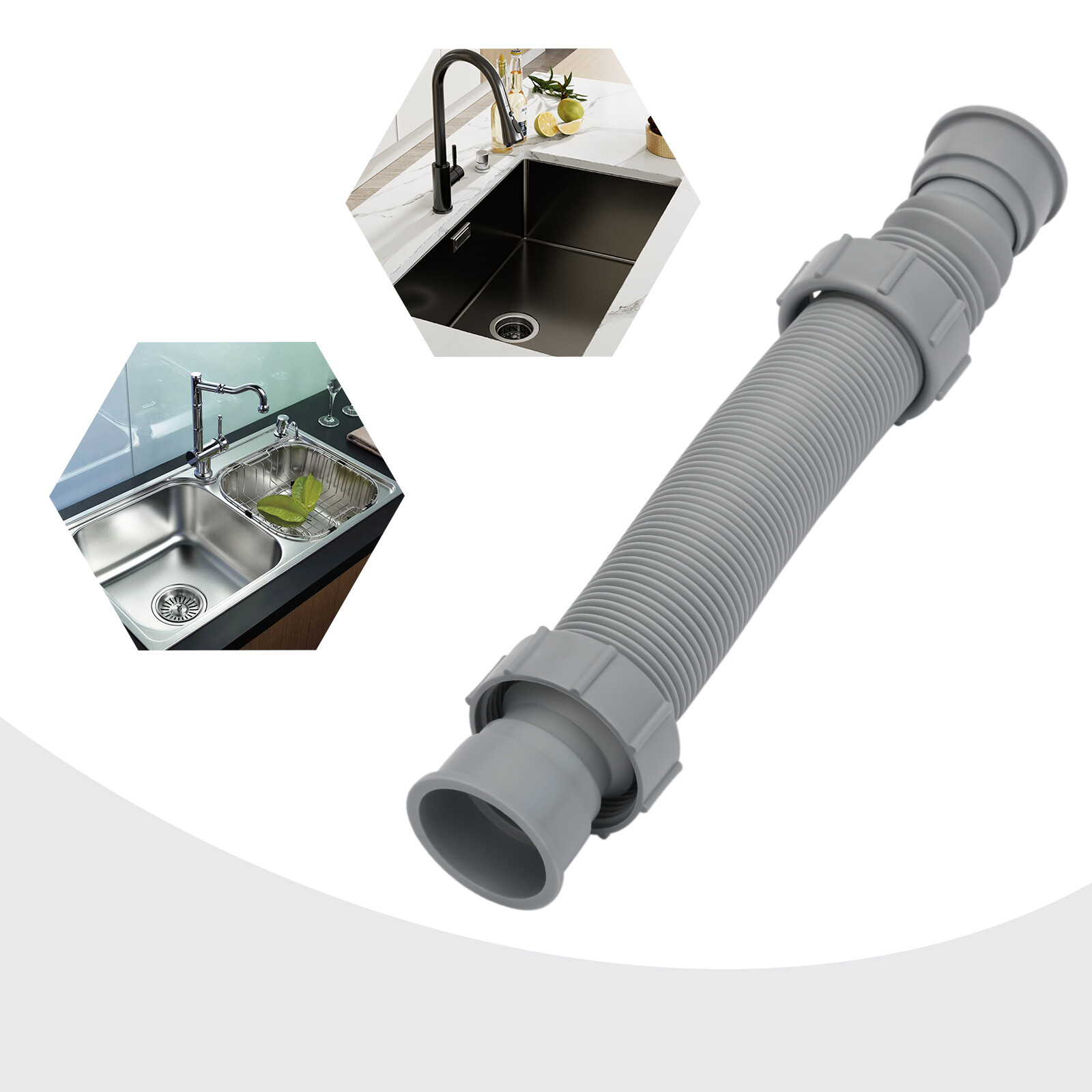 Kitchen Sink Flexible Tubular Drain Tubing Pipe Basin Water Drain Hose Tube Kit gallery