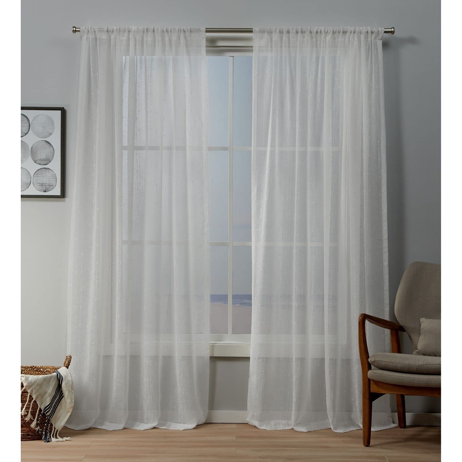 Exclusive Home Itaji Linen-Like Embellished Slub Sheer Rod Pocket Top Curtain... gallery