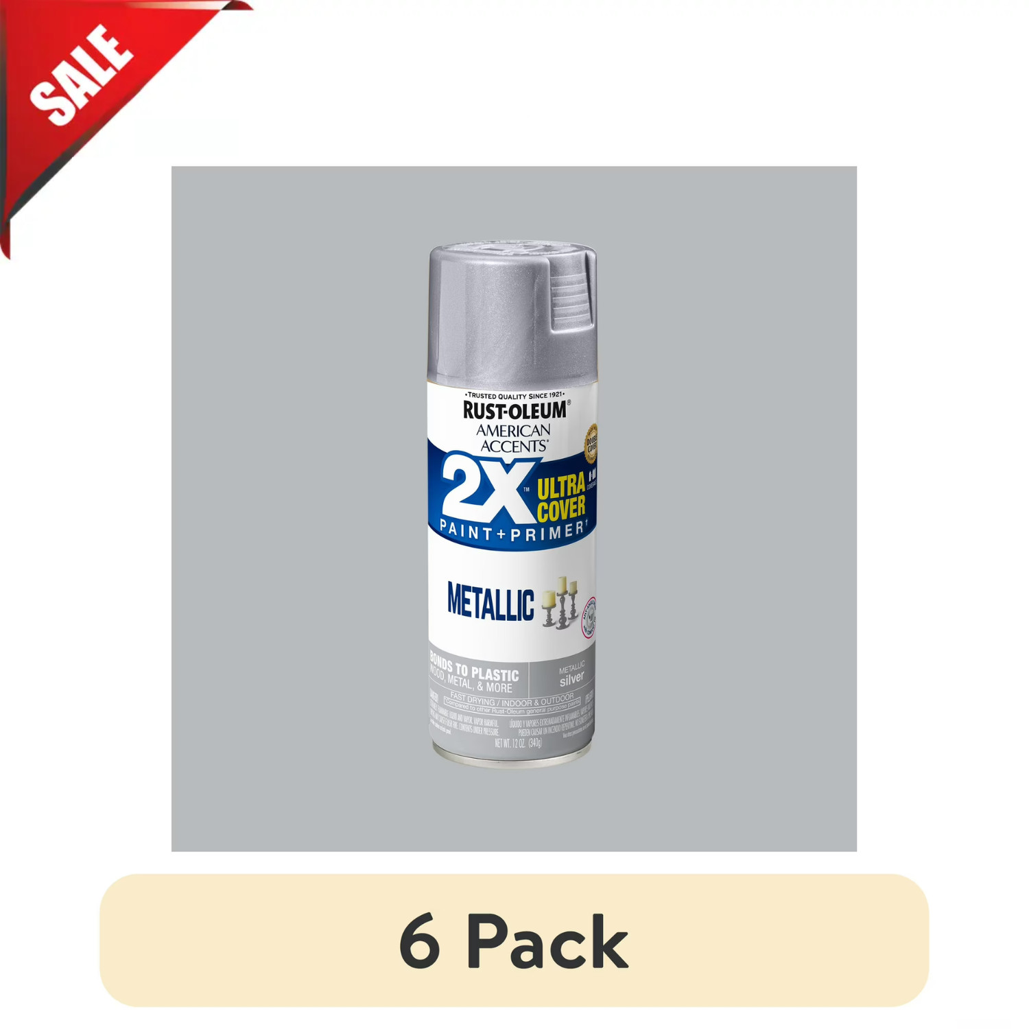 Rust-Oleum 2X Ultra Cover Metallic Silver Spray Paint 11 oz Paint+Primer, 6 Pack gallery